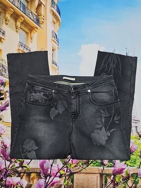 Christopher Kane Floral Raw Hem High Waist Jeans Size 28